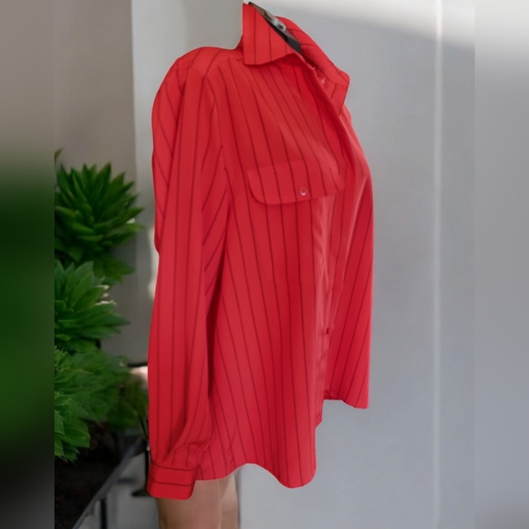 REGINA PORTER Vingtage Pinstripe Button Down Long Sleeve Blouse - Picture 2 of 8